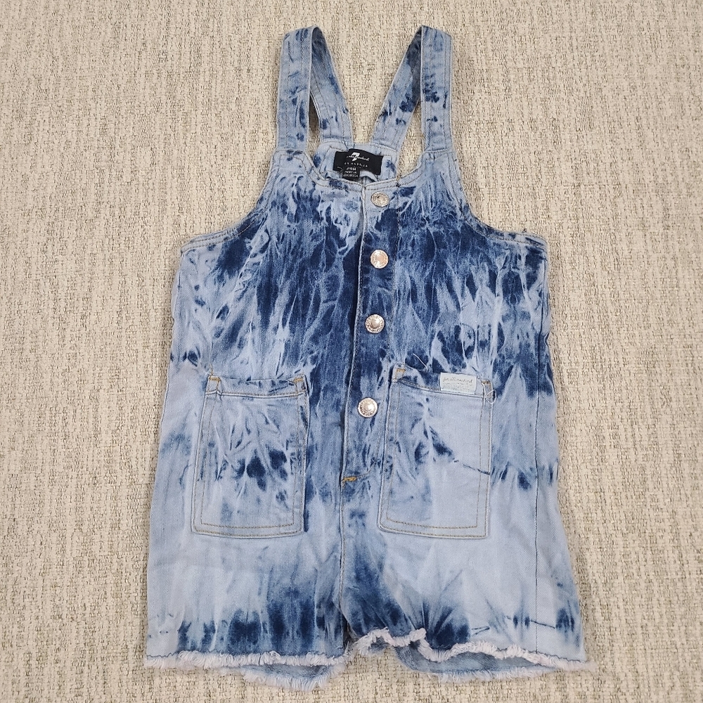 7 For All Mankind Toddler Overalls 24 Month Blue Tie Dye Buttons Frayed Pockets